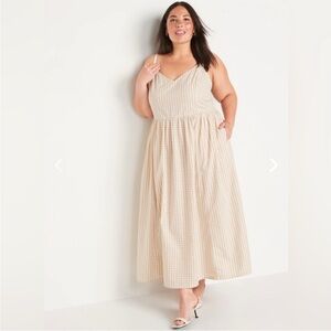 Old Navy Womens Beige Gingham Cotton-Poplin Cami Maxi Swing Dress Size XXL
